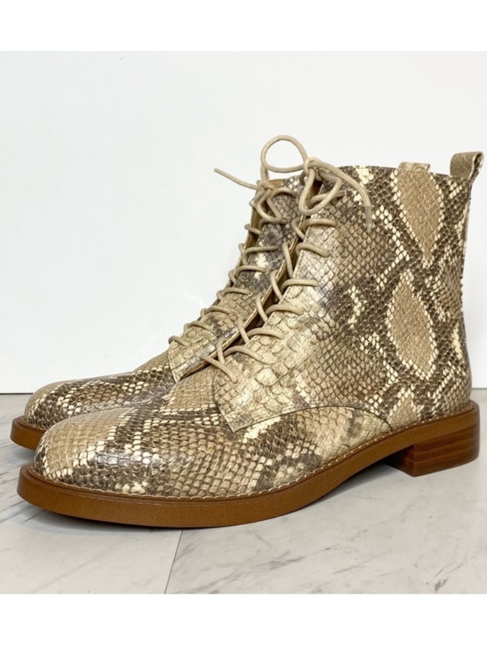 Sam Edelman Nina Snakeskin Print Faux Leather Lace Up Boot 8M